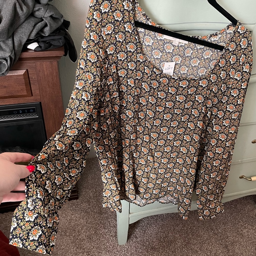 New with tags, floral mosaic patterned blouse.